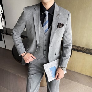 Costume d'affaires trois pièces pour hommes (veste de costume + gilet de costume + pantalon de costume) Slim Fit