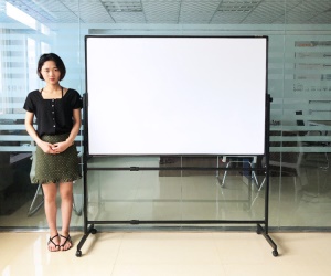 Tableau blanc magnétique double face avec support mobile cadre noir