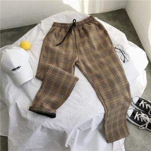 Pantalon casual stretch  à carreaux en coton homme