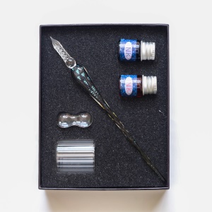 Ensemble de stylo en verre (1 * stylo + 2 * encre + 1 * stylo étagère + 1 * verre)