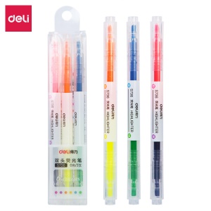 Deli S736 Marqueur fluorescent double tête 6 couleurs 3 pièces/boîte
