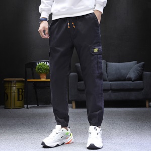 Pantalon décontracté pour homme, jambe nouée, multi-poches, coton