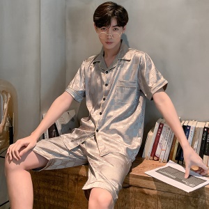 Ensemble de pyjama pour hommes (chemise à manches courtes + shorts) soie glacée