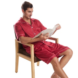 Ensemble de Pyjama pour homme (shorts + chemise de nuit à manches courtes) avec boutons col rabattu