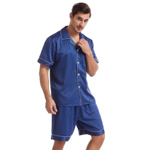 Ensemble de Pyjama pour homme (shorts + chemise de nuit à manches courtes) avec boutons col rabattu