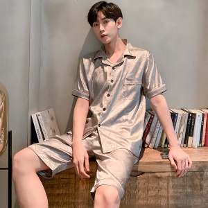 Ensemble de pyjama pour hommes (chemise à manches courtes + shorts) soie glacée