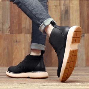 Bottines courtes en cuir véritable pour hommes avec semelle en caoutchouc
