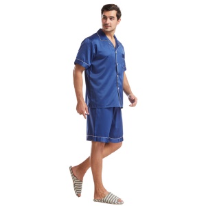 Ensemble de Pyjama pour homme (shorts + chemise de nuit à manches courtes) avec boutons col rabattu