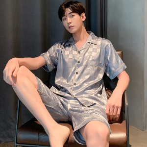 Ensemble de pyjama pour hommes (chemise à manches courtes + shorts) soie glacée