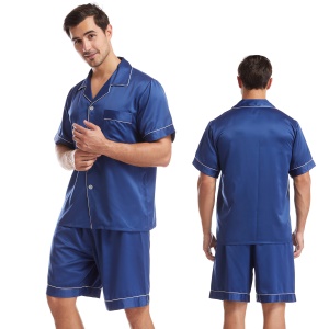 Ensemble de Pyjama pour homme (shorts + chemise de nuit à manches courtes) avec boutons col rabattu
