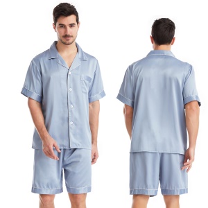 Ensemble de Pyjama pour homme (shorts + chemise de nuit à manches courtes) avec boutons col rabattu