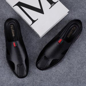 Sandales casual souple pour hommes en cuir de vache  semelle en caoutchouc