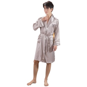 Pyjama homme ensemble de 2 pièces (shorts + chemises de nuit) en soie artificielle