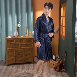 Pyjama homme ensemble de 2 pièces (shorts + chemises de nuit) en soie artificielle