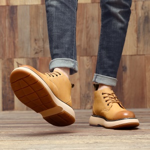 Bottines courtes en cuir véritable pour hommes avec semelle en caoutchouc