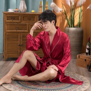Pyjama homme ensemble de 2 pièces (shorts + chemises de nuit) en soie artificielle