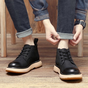 Bottines courtes en cuir véritable pour hommes avec semelle en caoutchouc