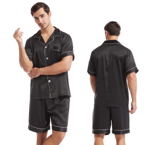 Ensemble de Pyjama pour homme (shorts + chemise de nuit à manches courtes) avec boutons col rabattu