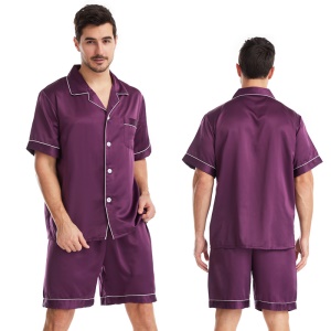 Ensemble de Pyjama pour homme (shorts + chemise de nuit à manches courtes) avec boutons col rabattu