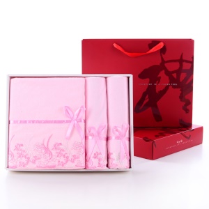 Ensemble de serviettes 3 pièces (2 * serviettes + 1 * serviettes de bain) dans un coffret cadeau en microfibre