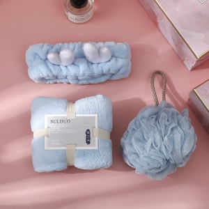 Ensemble de trois pièces de serviettes en velours de corail (ceinture de cheveux + boule de bain + serviette)