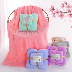 Ensemble de serviettes en velours de corail (1 * serviette + 1 * serviette de bain) doux et absorbant