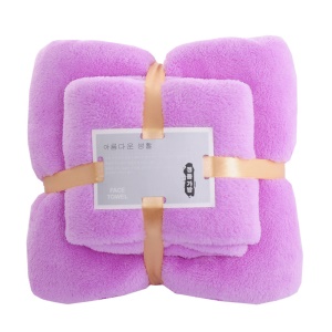 Ensemble de serviettes en velours de corail (1 * serviette + 1 * serviette de bain) doux et absorbant