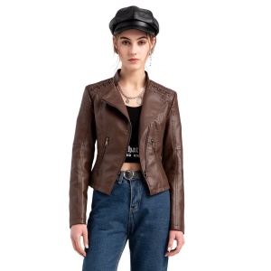 Veste en cuir pour femmes avec fermeture éclair en cuir synthétique