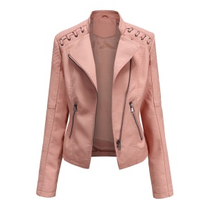 Veste en cuir pour femmes avec fermeture éclair en cuir synthétique