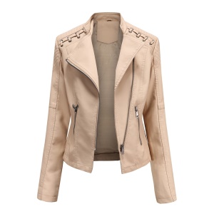 Veste en cuir pour femmes avec fermeture éclair en cuir synthétique