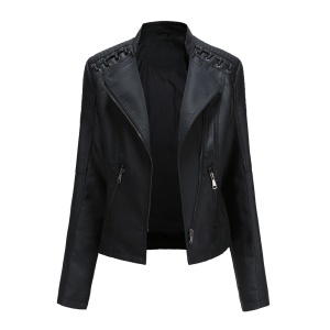 Veste en cuir pour femmes avec fermeture éclair en cuir synthétique