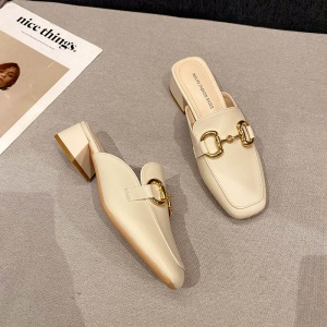 Demi-pantoufles enveloppantes pour femmes Chaussures mules Talon épais et moyen
