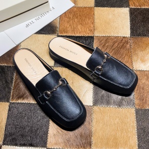 Chaussures mules extérieures décontractées pour femmes, bouts enveloppés en cuir véritable