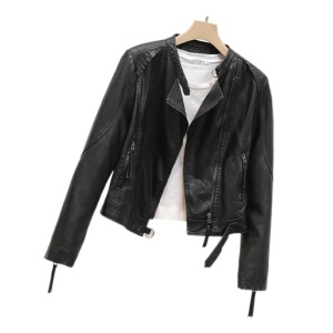 Veste en cuir PU pour femme avec fermeture éclair