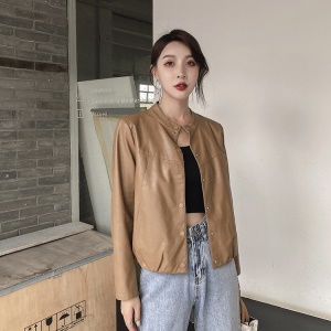 Manteau en cuir pour femmes en cuir PU avec boutonnage simple