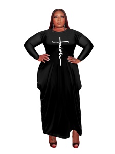 Robe à manches longues et col rond pour femme