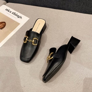Demi-pantoufles enveloppantes pour femmes Chaussures mules Talon épais et moyen