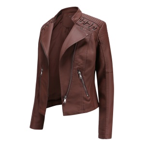 Veste en cuir pour femmes avec fermeture éclair en cuir synthétique
