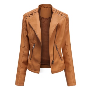 Veste en cuir pour femmes avec fermeture éclair en cuir synthétique