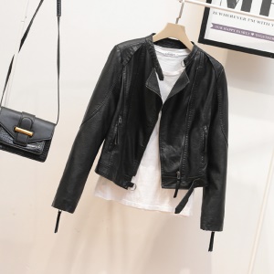 Veste en cuir PU pour femme avec fermeture éclair