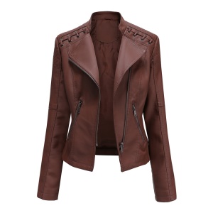 Veste en cuir pour femmes avec fermeture éclair en cuir synthétique