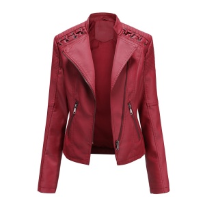Veste en cuir pour femmes avec fermeture éclair en cuir synthétique