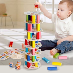 Pilote en bois de 54 grains empilés avec des blocs de construction hauts pour enfants