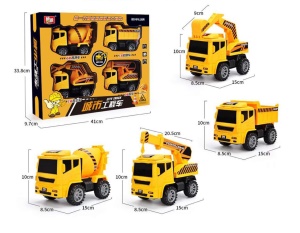 Ensemble de jouets pour véhicules d'ingénierie 4 en 1 (camion à benne basculante + pelle + camion malaxeur + grue)