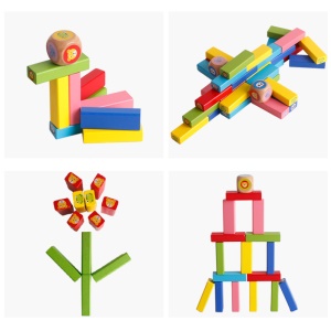 Pilote en bois de 54 grains empilés avec des blocs de construction hauts pour enfants