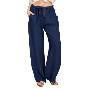 Pantalon casual femme en coton avec ceinture style ample
