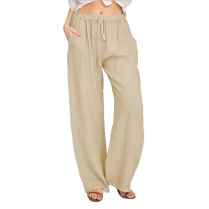 Pantalon casual femme en coton avec ceinture style ample