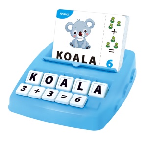 Jouet d'apprentissage pour le développement intellectuel des enfants (1 * base de jeu + 10 * carrés de lettres + 25 * carrés de chiffres + 32 * cartes d'apprentissage recto-verso)