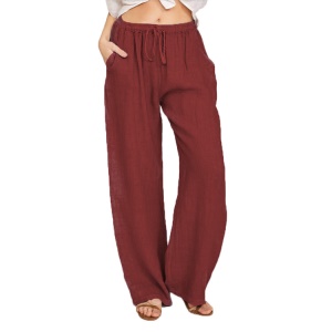 Pantalon casual femme en coton avec ceinture style ample