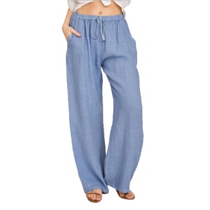 Pantalon casual femme en coton avec ceinture style ample